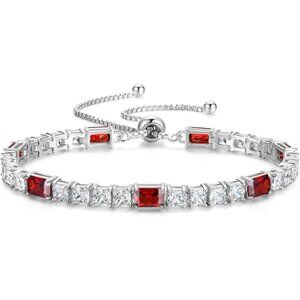 Birthstone Sterling Silver 4x6mm Gemstone Tennis Bracelet - 01-Garnet